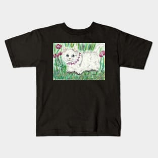 White munchkin kitten art Kids T-Shirt